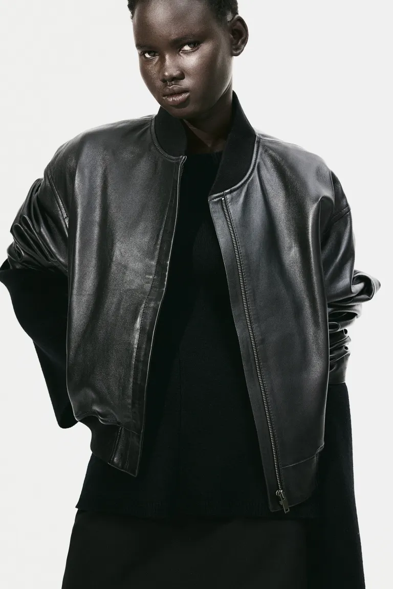 Кожаный пиджак H&M, черный кожаный пиджак h