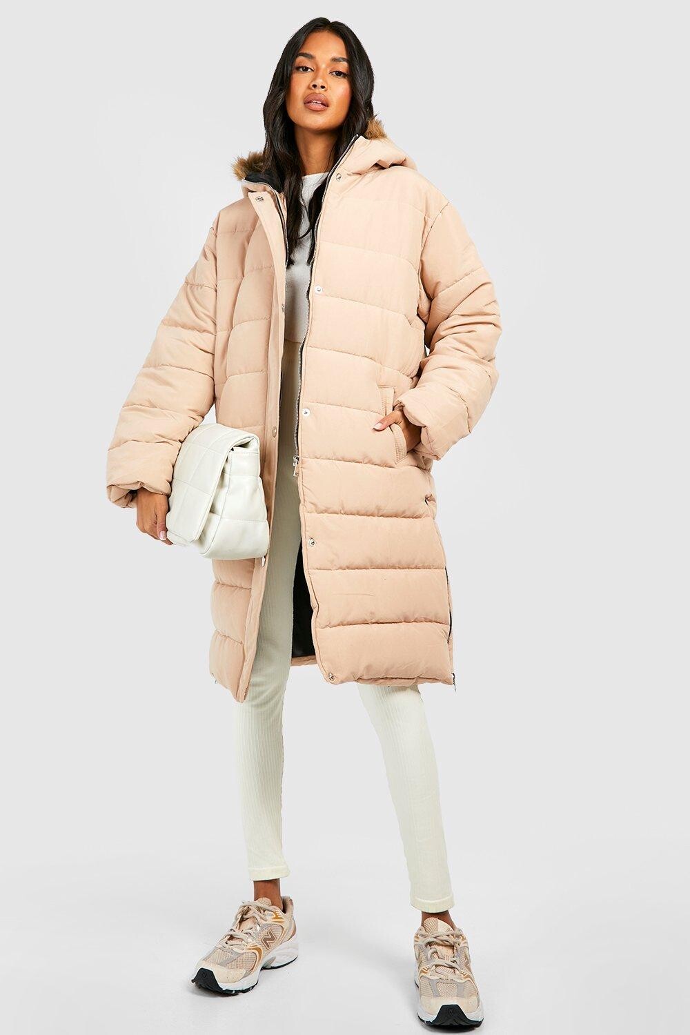 

Длинная парка с отделкой искусственного меха Boohoo, серый