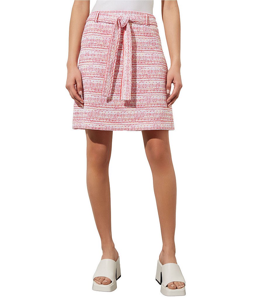 Твидовая трикотажная юбка без подката в полоску с талией Ming Wang, розовый