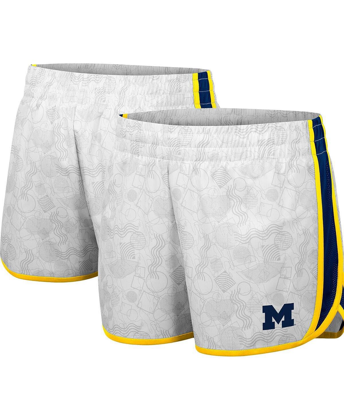 

Женские белые, темно-синие шорты Michigan Wolverines The Plastics с геопринтом Colosseum
