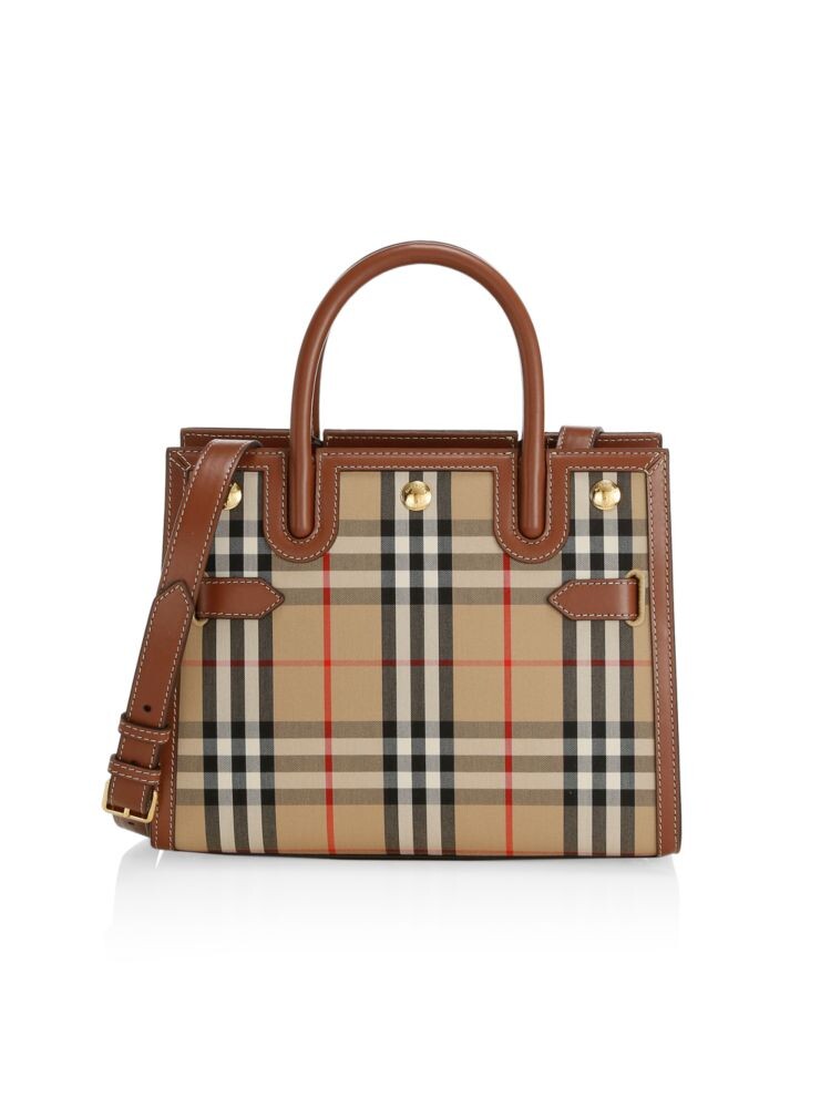 

Кожаная сумка-портфель Mini Title в клетку Burberry, бежевый