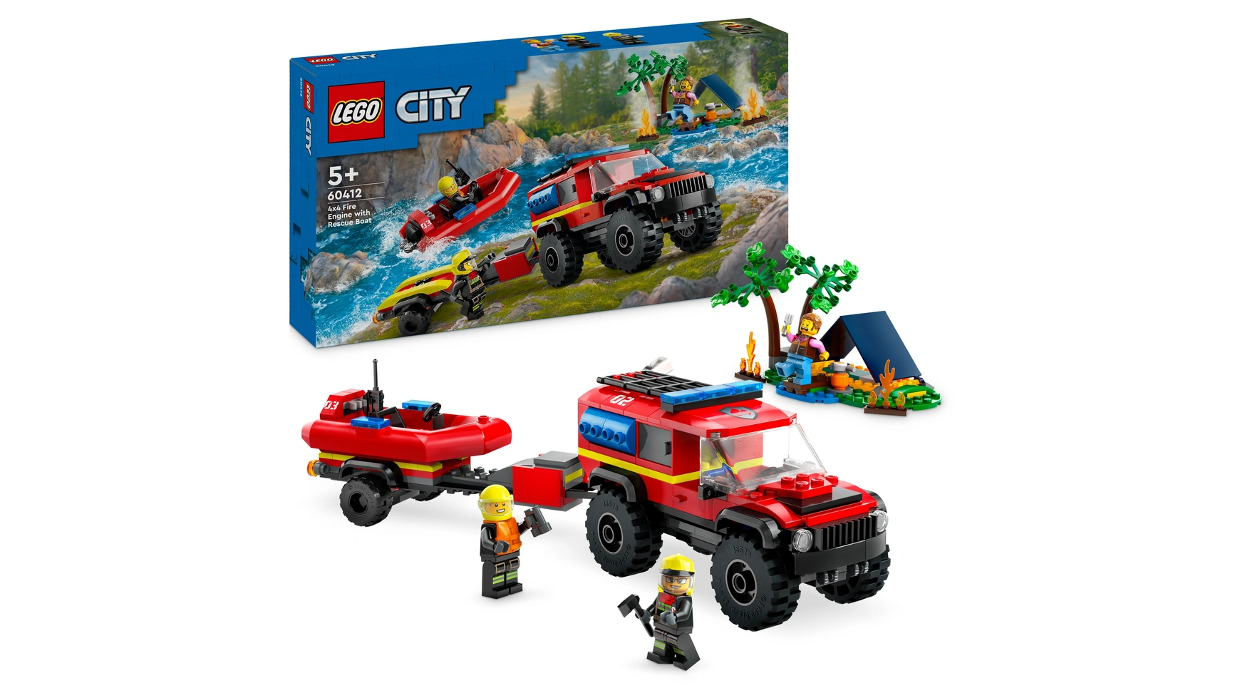 Lego City Внедорожник пожарной службы со спасательной лодкой, игрушка пожарной службы lego city командирская машина пожарной службы