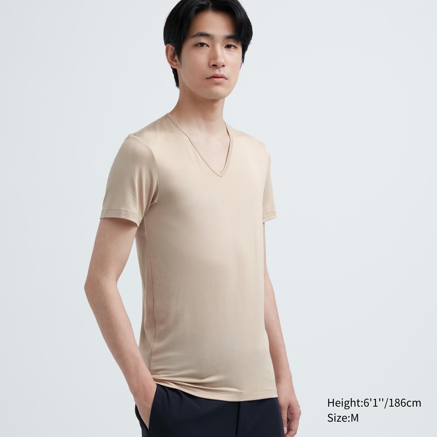 

Тепловая футболка HEATTECH с V-образным вырезом и короткими рукавами Uniqlo, бежевый