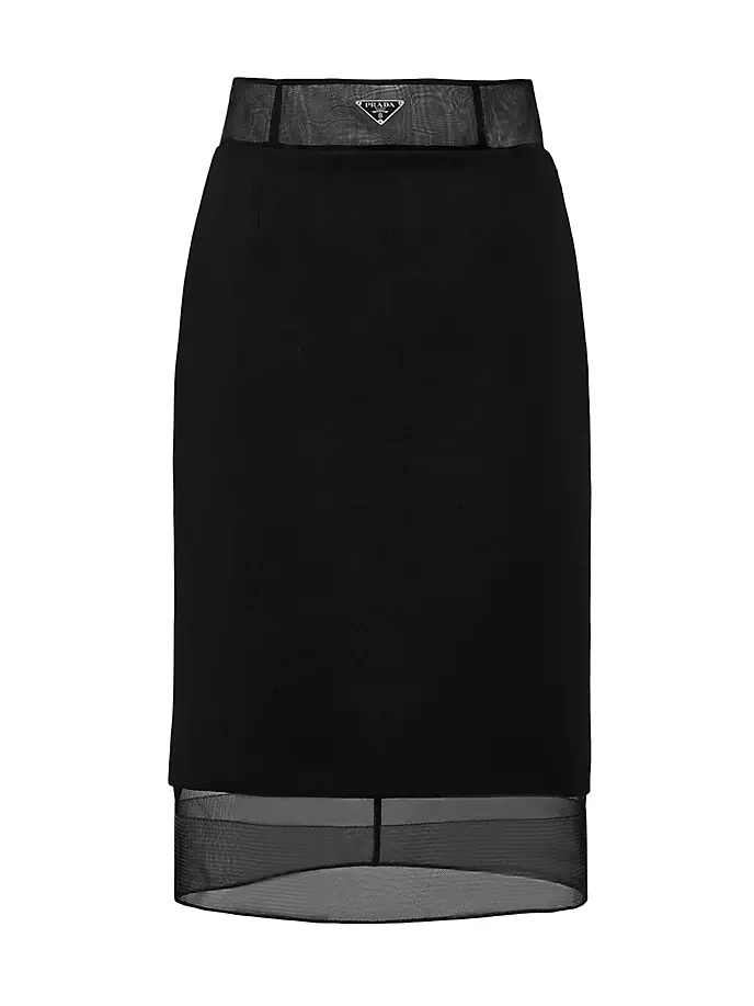 

Юбка-миди из шерсти и кринолина Prada, черный