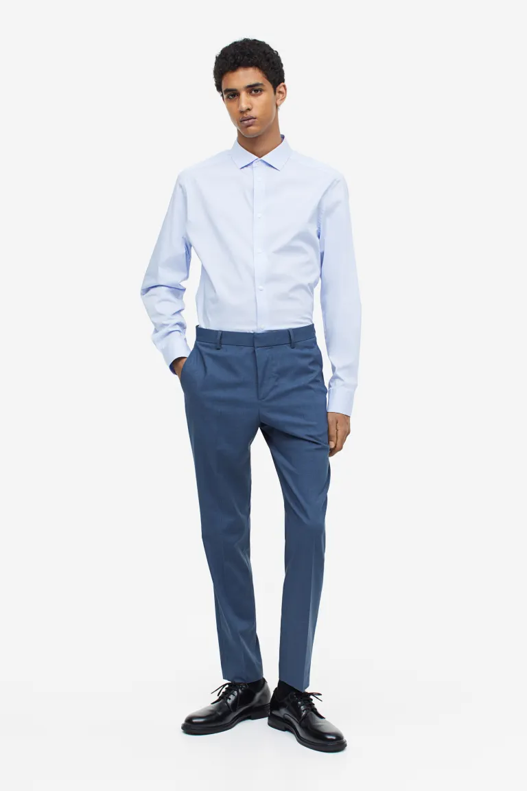 Эластичная рубашка приталенного кроя H&M, синий