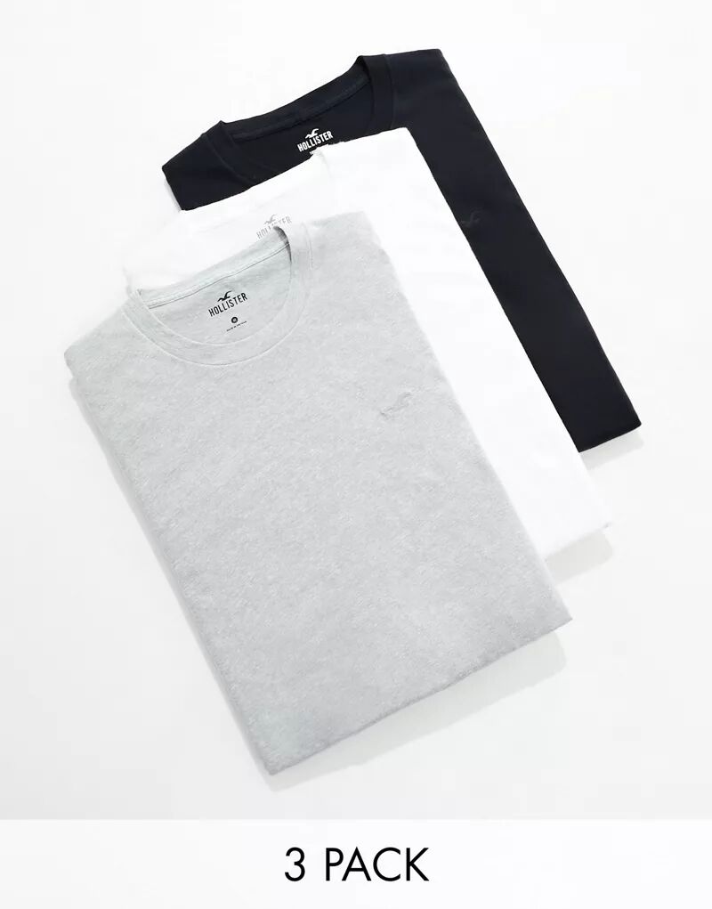Набор из трех футболок Hollister белого, серого и черного цветов