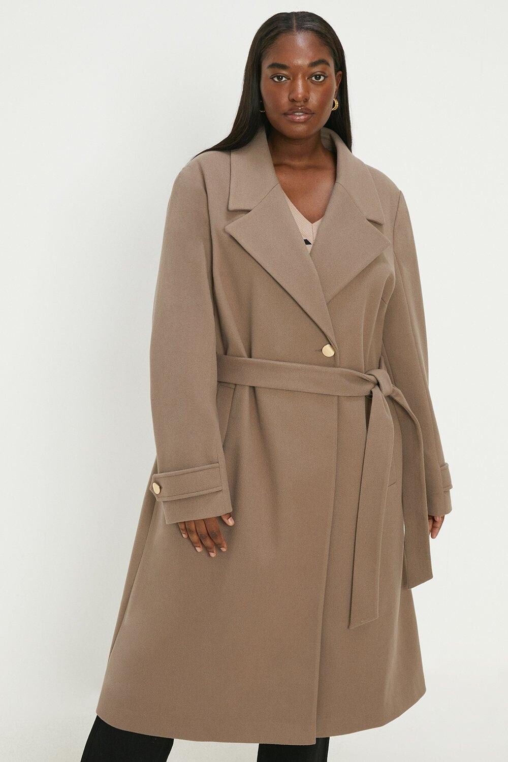 

Длинное пальто Curve с поясом Dorothy Perkins, бежевый