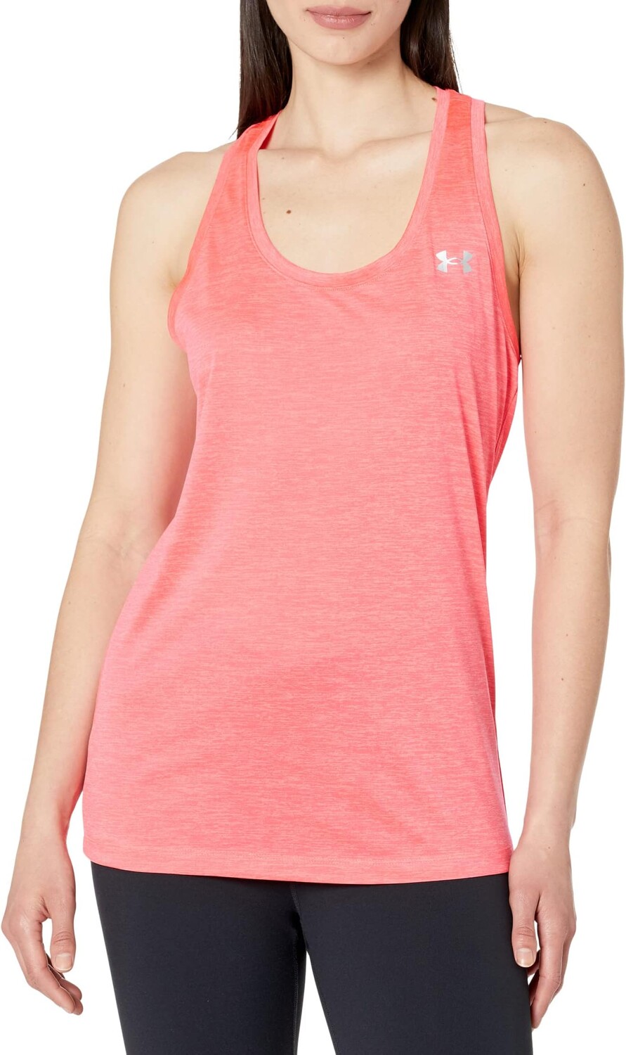 

Майка UA Tech — твист Under Armour, цвет Pink Shock/White/Metallic Silver