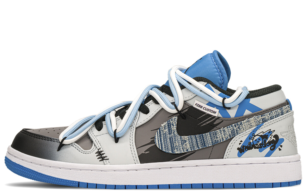 

Кроссовки Air Jordan 1 Vintage Basketball Shoes Men Low-top Black/Blue, синий/черный