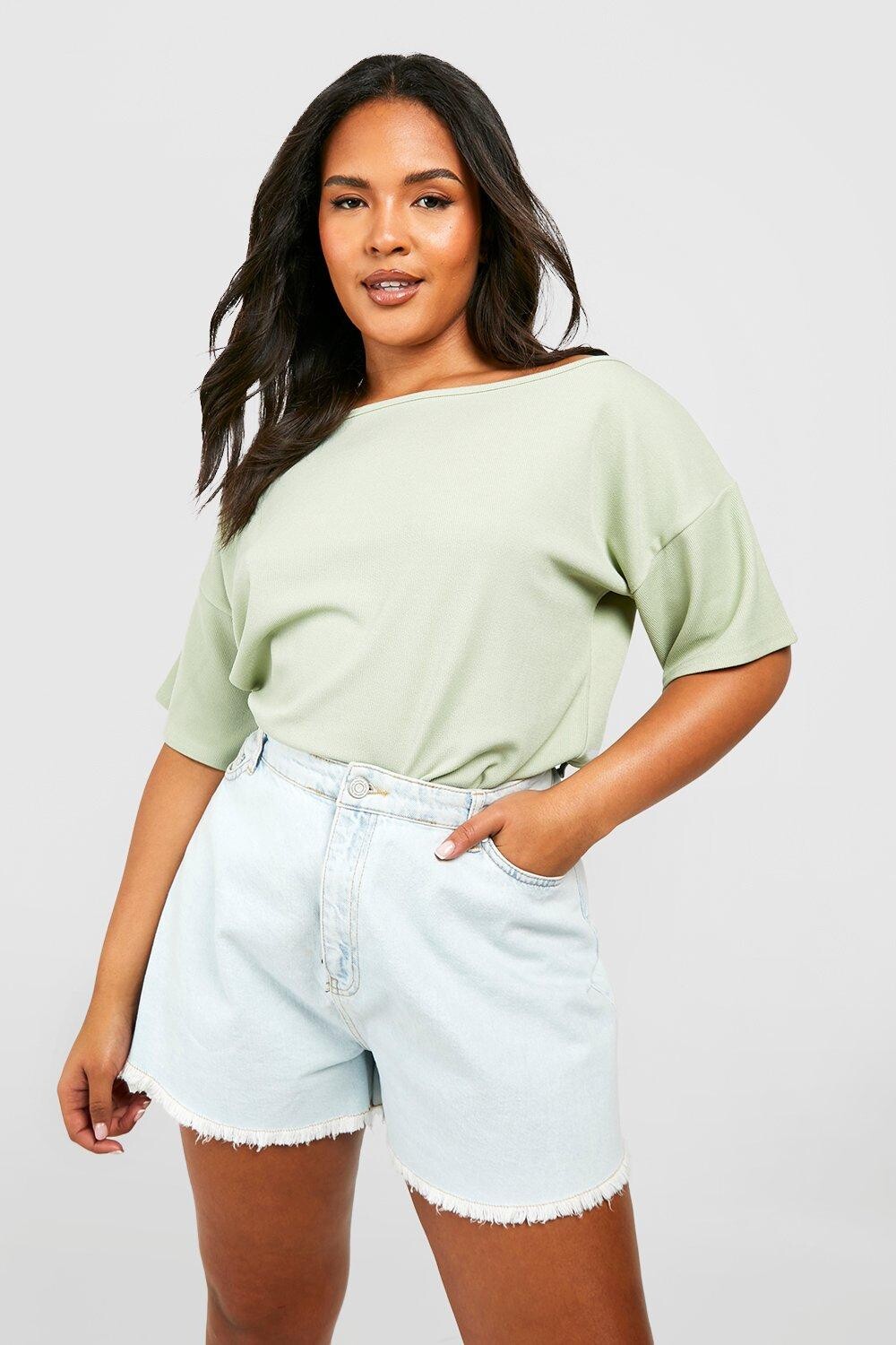 

Футболка оверсайз с заниженными плечами Boohoo, шалфей
