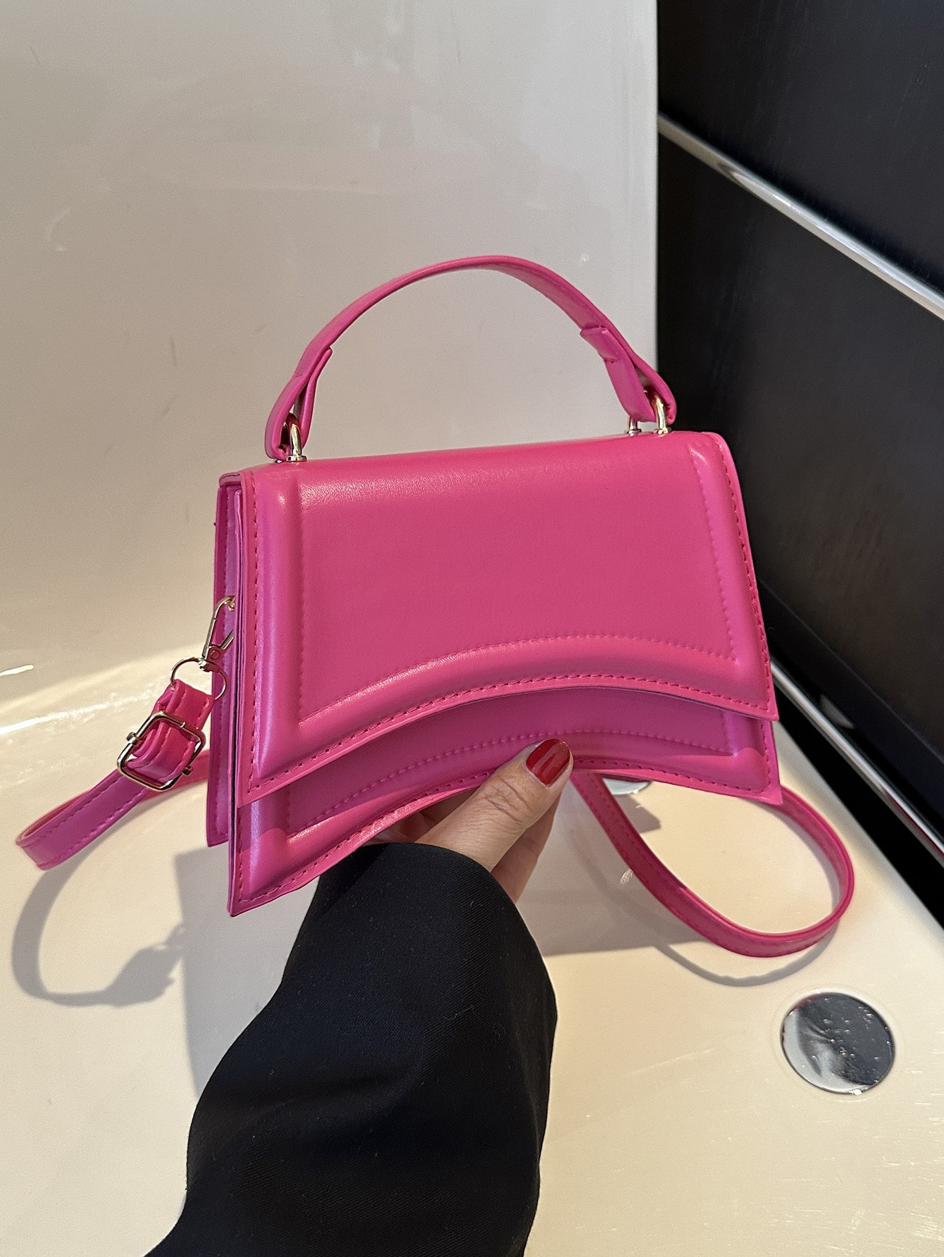 Модная однотонная мини-сумка с клапаном, ярко-розовый