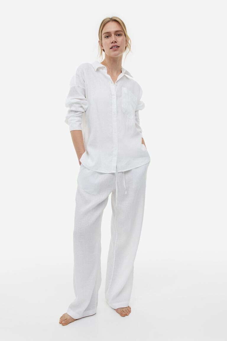 

Широкие брюки из смесового льна H&M