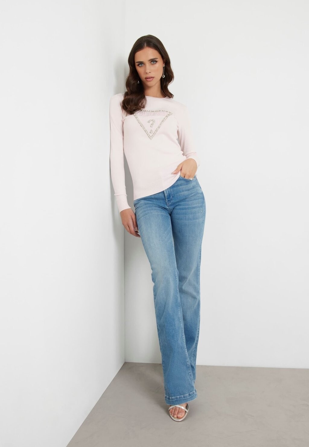 

Свитер FRONTLOGO STRASS Guess, розовый