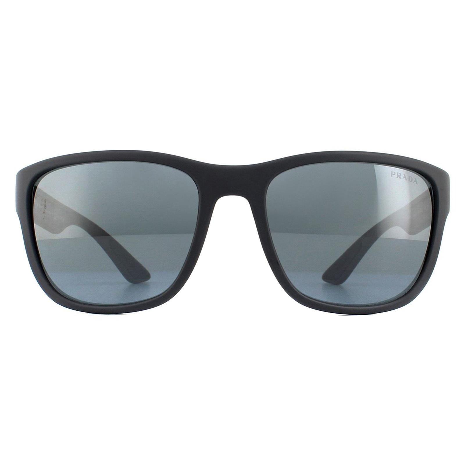 Прямоугольные серые резиновые темно-серые зеркальные солнцезащитные очки Prada Sport, серый
