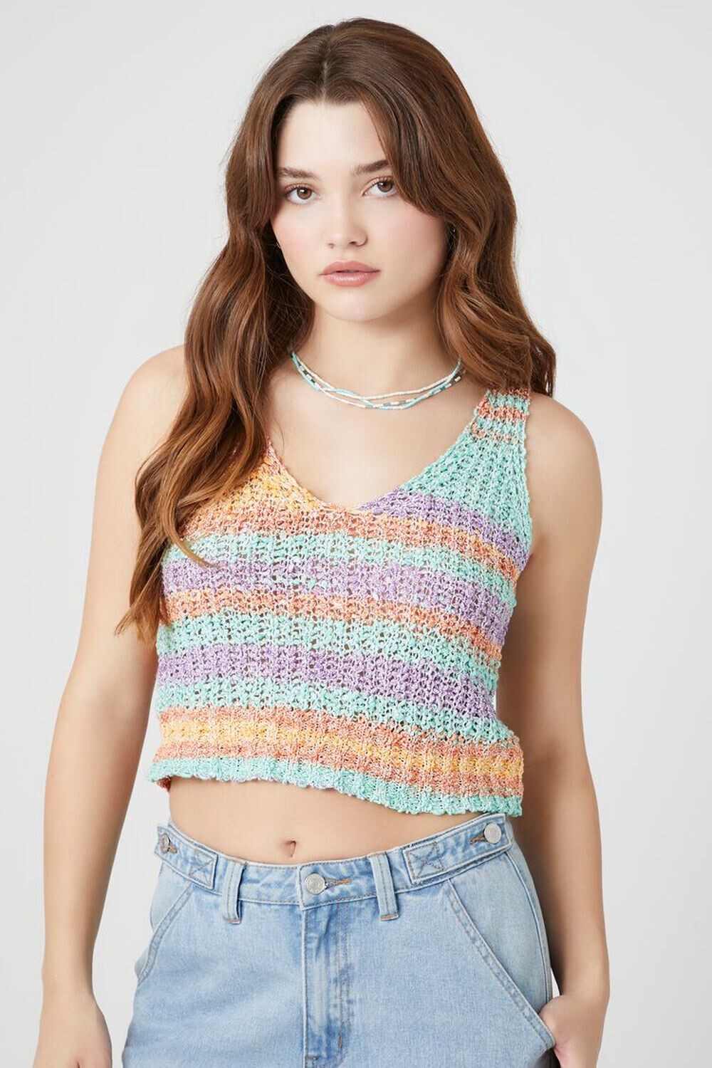

Полосатый свитер и вязаный укороченный топ Forever 21, оранжевый