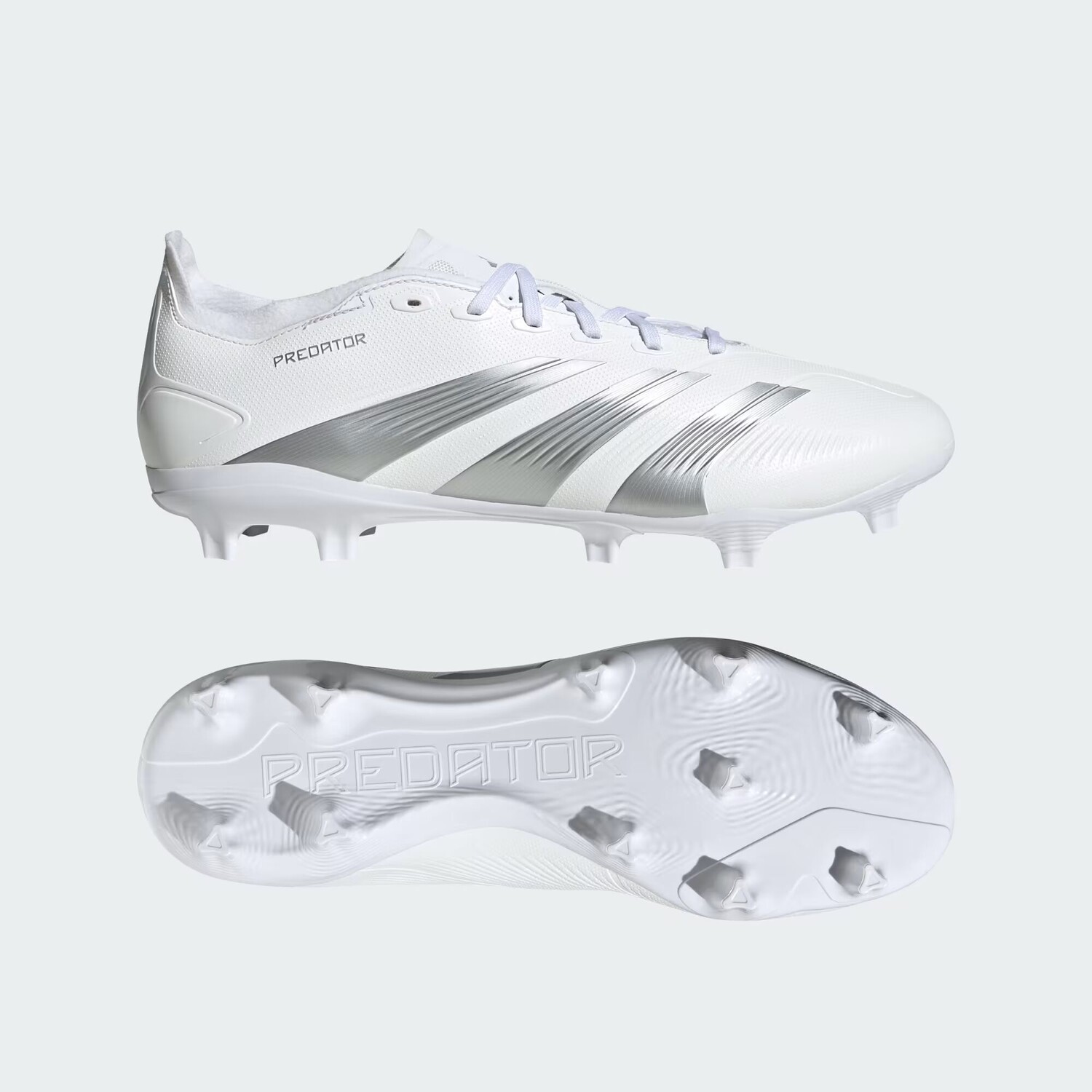 

Футбольные бутсы Predator 24 League для низкого твердого грунта Adidas, цвет Cloud White/Silver Metallic/Grey One