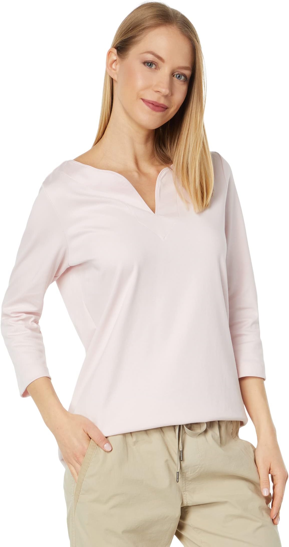 

Туника Pima Tops с разрезом, рукав 3/4 L.L.Bean, цвет Pale Rose