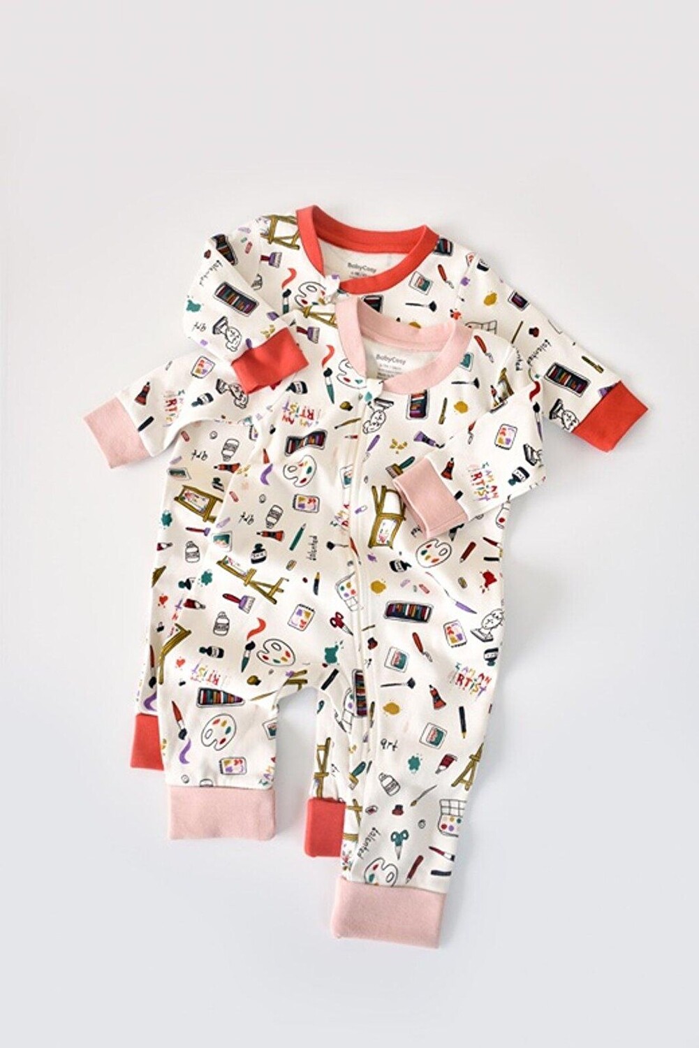 

Комбинезон из двух частей на молнии BabyCosy Organic Wear, бело-цветная печать