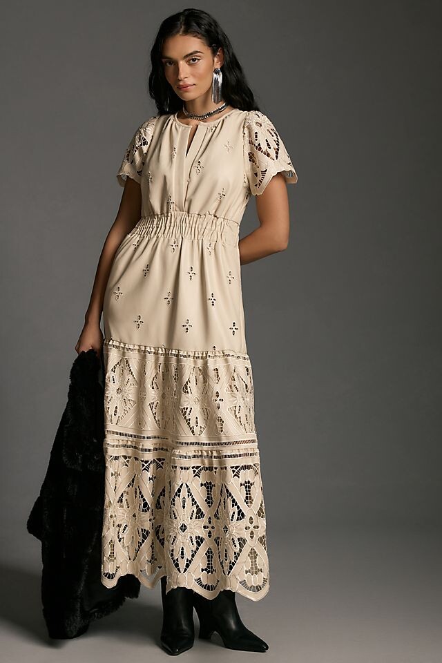 

Платье макси The Somerset Faux Leather Embroidered Edition, бежевый
