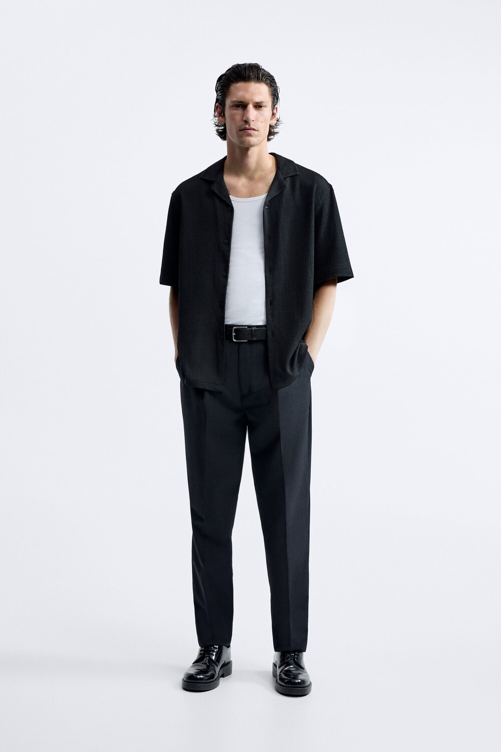 

Текстурная рубашка Zara, черный