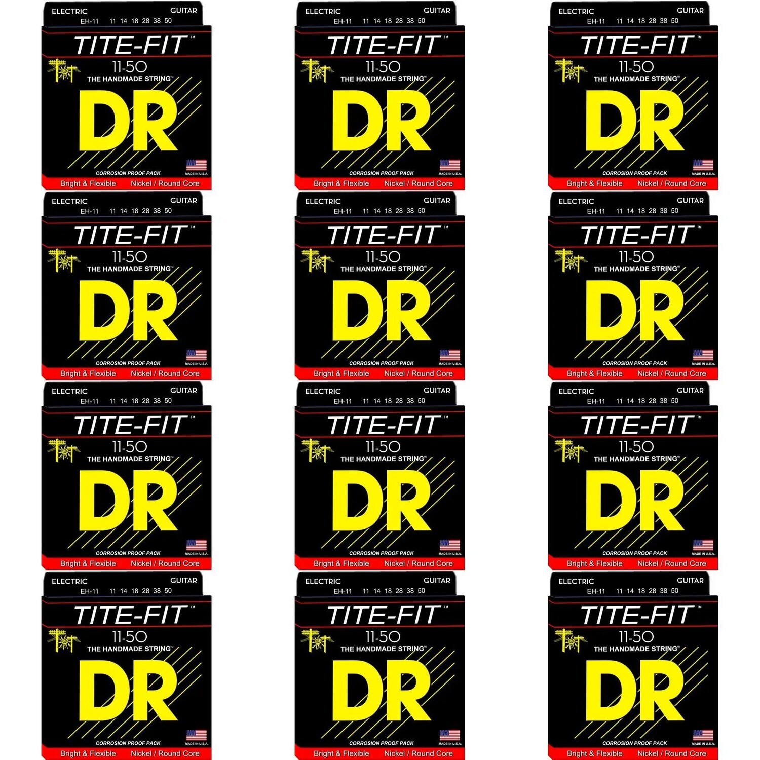 

Струны для электрогитары с компрессионной обмоткой DR Strings EH-11 Tite-Fit — .011–.050 Heavy (12 шт. в упаковке)