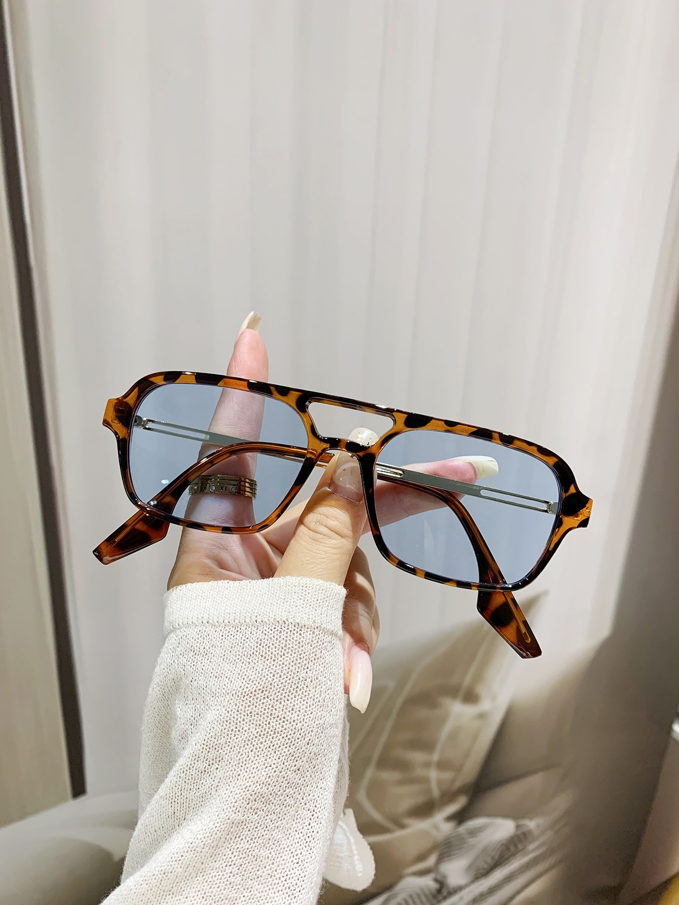 1шт Женские солнцезащитные очки-авиаторы с леопардовым принтом и защитой от ультрафиолета цена и фото