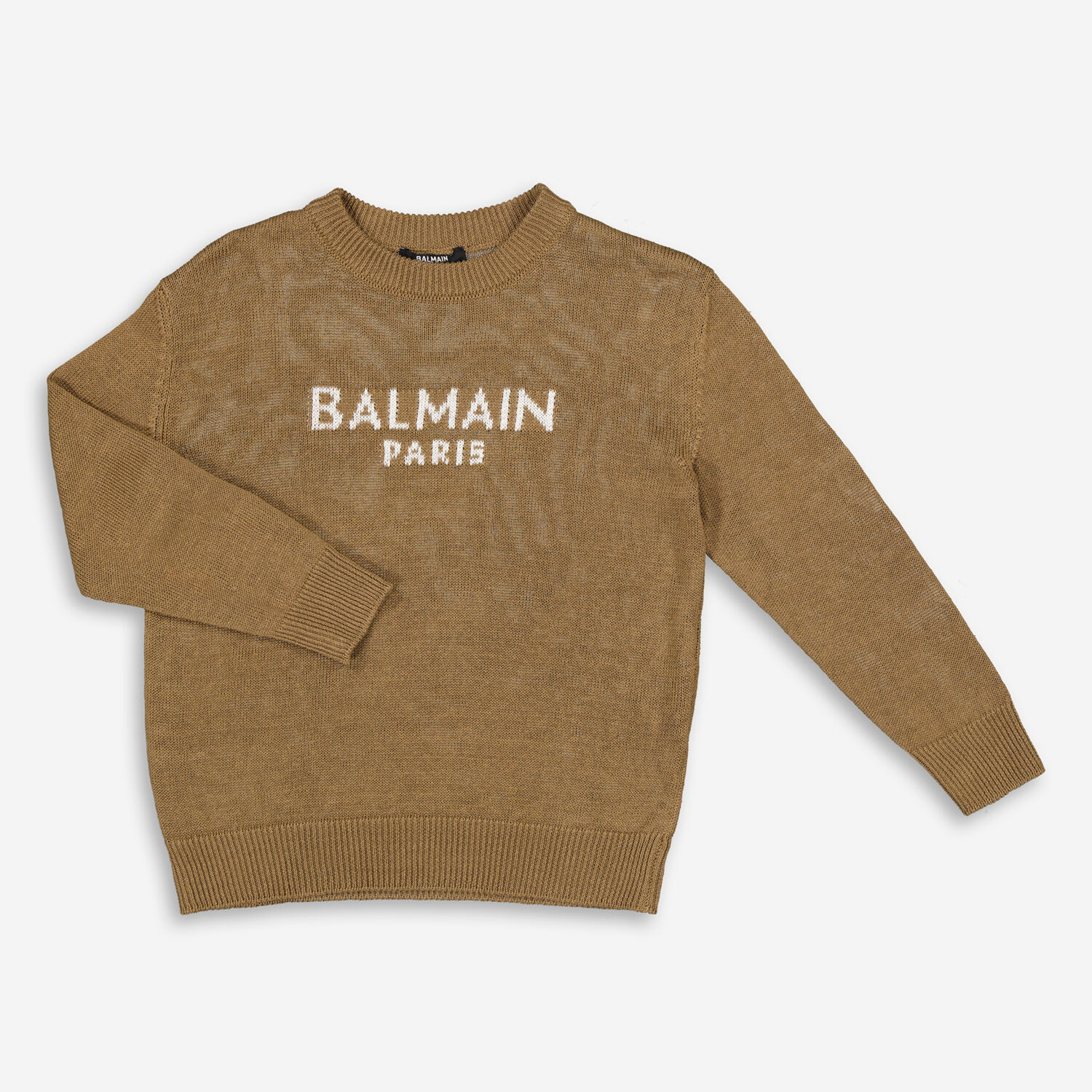 Коричневый льняной свитер с логотипом Balmain