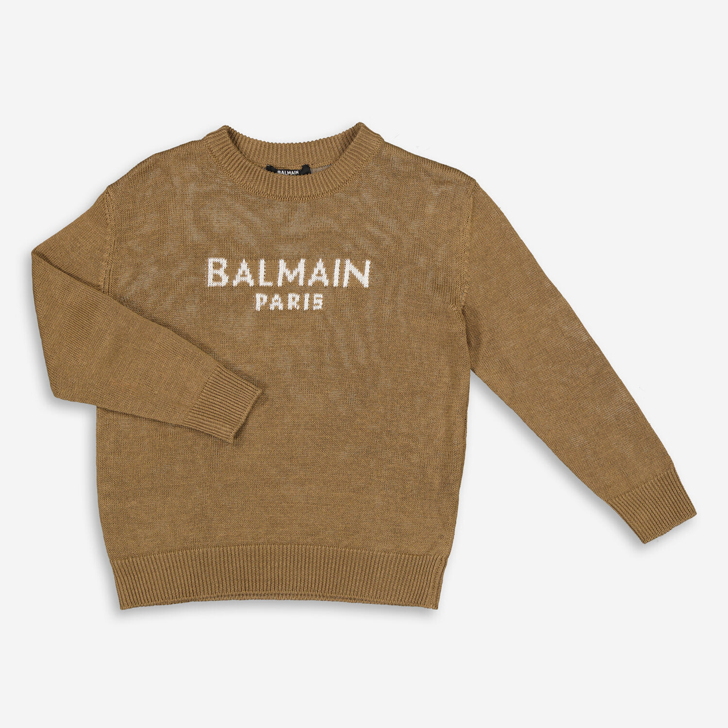

Коричневый льняной свитер с логотипом Balmain