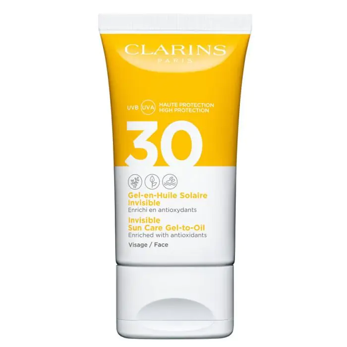 

Солнцезащитный крем gel aceite solar invisible facial Clarins, объем 50 мл