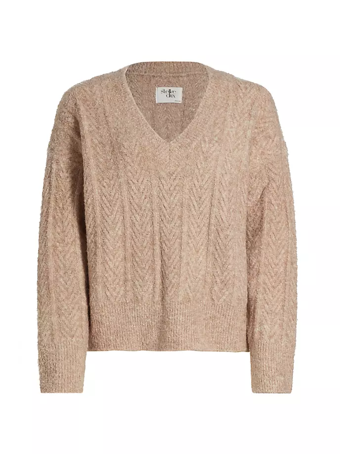 

Свитер косой вязки с V-образным вырезом Stellae Dux, цвет camel heather