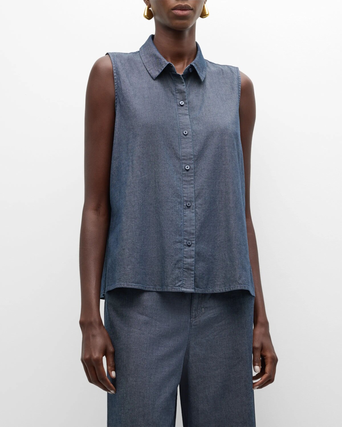 

Рубашка без рукавов из твила из органического хлопка Eileen Fisher, цвет Denim