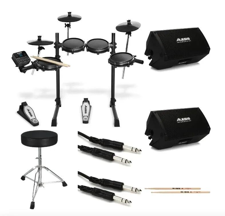 

Электронная ударная установка Alesis Turbo Mesh, комплект предметов первой необходимости и монитора