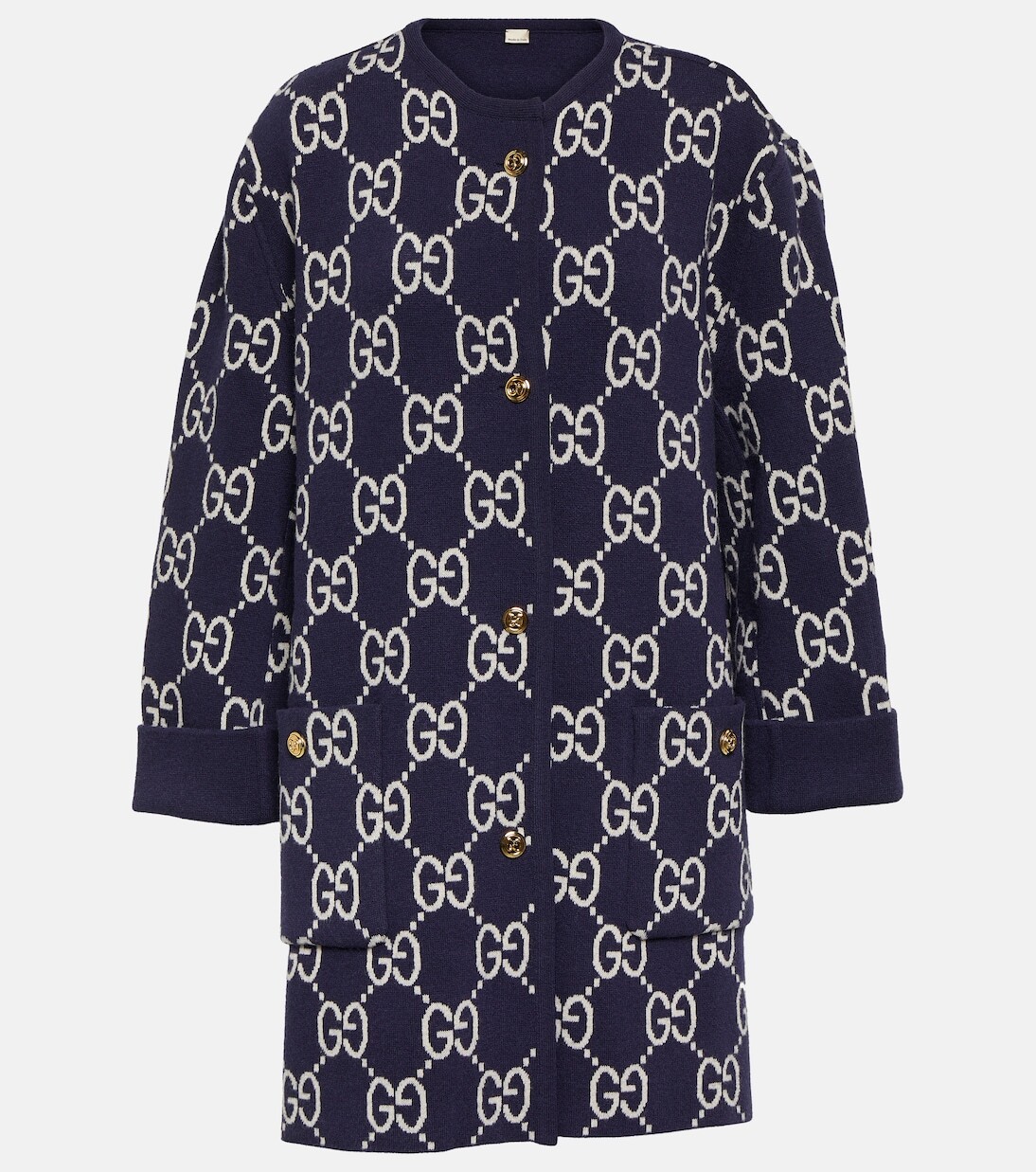 

Двусторонний кардиган из смесовой шерсти с узором gg Gucci, синий