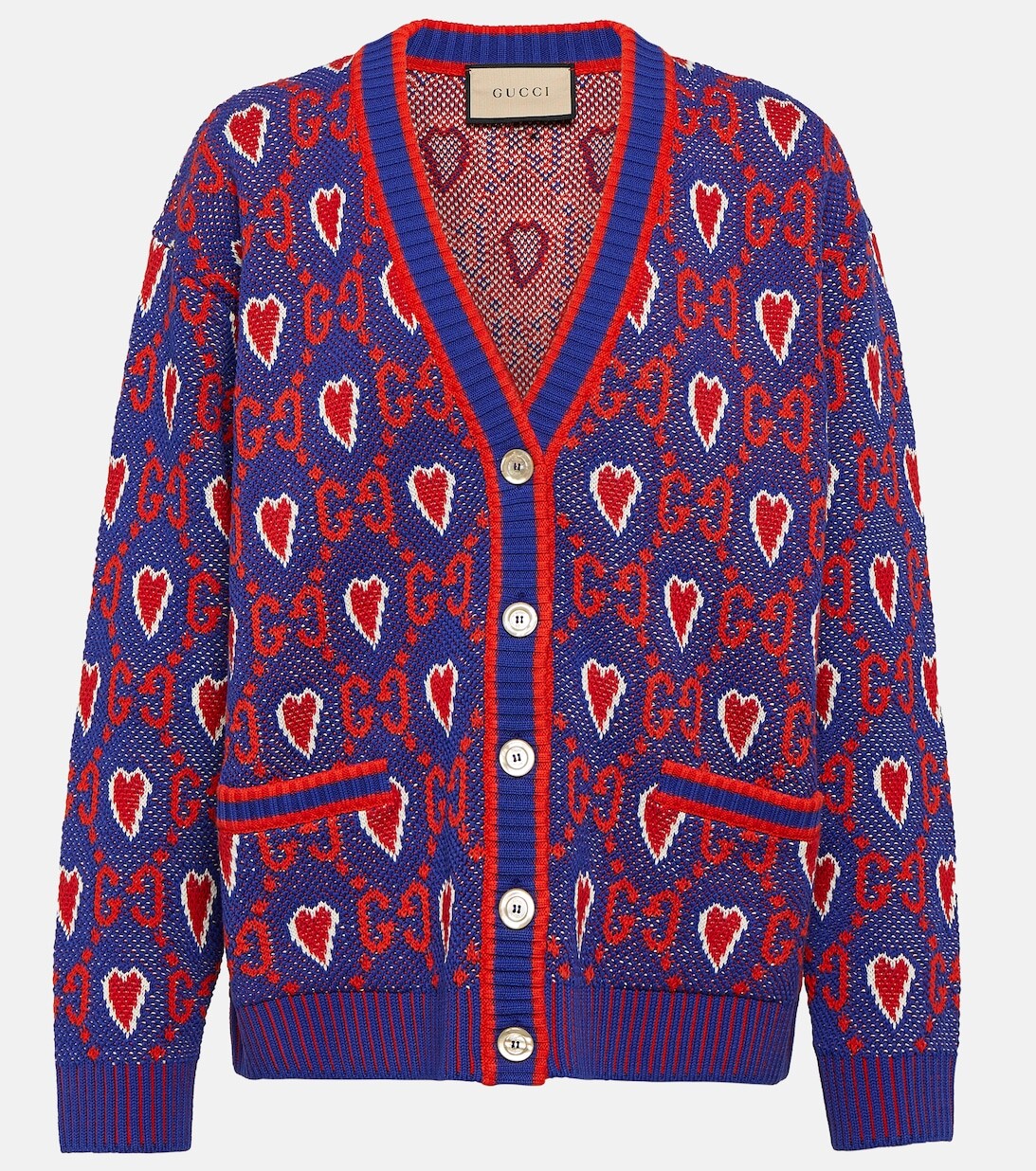 

Жаккардовый кардиган с узором GG и хлопком GUCCI, синий
