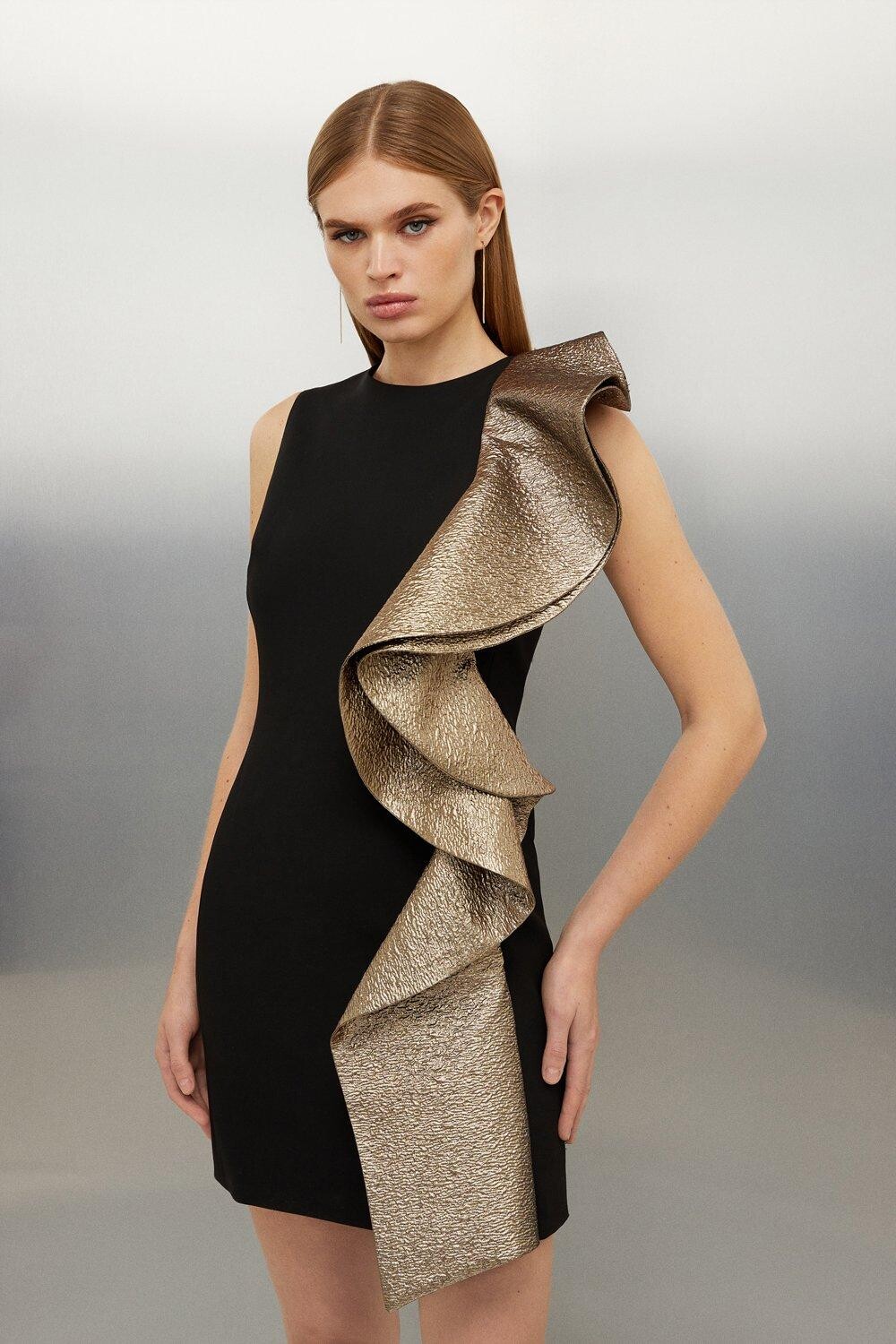 

Компактное мини-платье из эластичной ткани с оборками Karen Millen, черный
