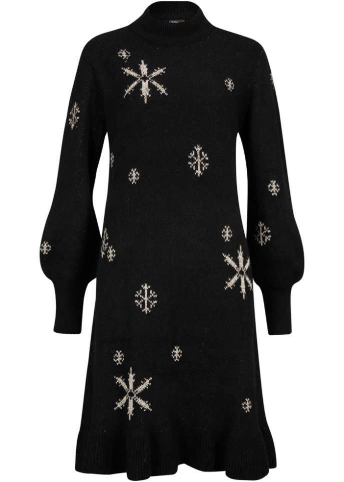 цена Вязаное платье со снежинками Bpc Bonprix Collection, черный