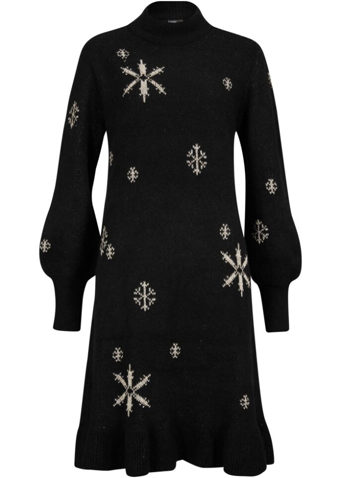 

Вязаное платье со снежинками Bpc Bonprix Collection, черный