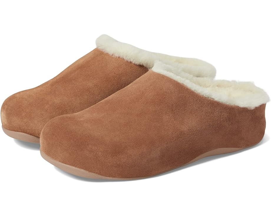 

Шлепанцы FitFlop Shuv Shearling-Lined Suede Clogs, цвет Light Tan