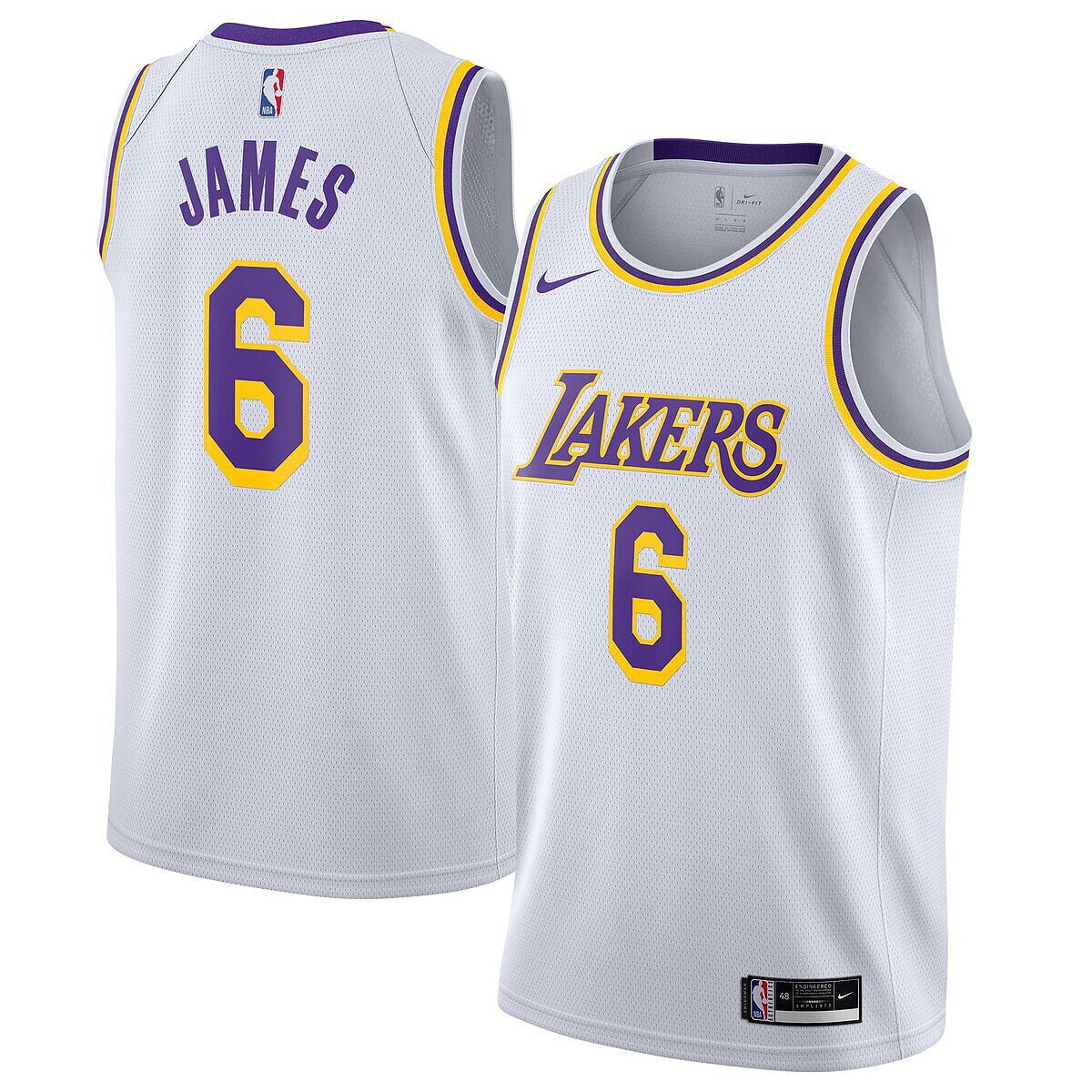 

Мужская майка Леброна Джеймса Лос-Анджелес Лейкерс 2021/22 №6 Swingman Player — Association Edition Nike