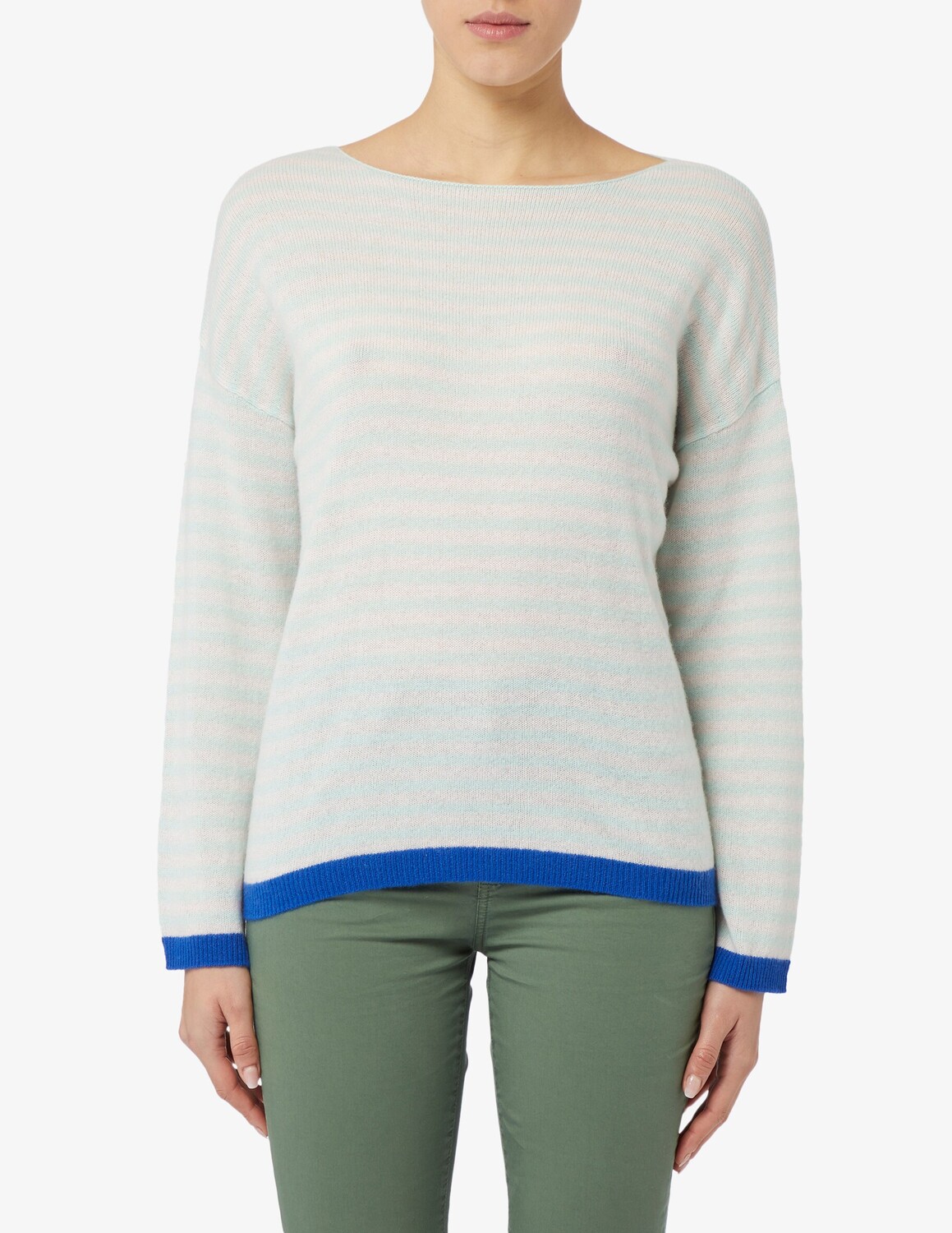 

Полосатый джемпер с заниженными рукавами Pure Cashmere, светло-синий