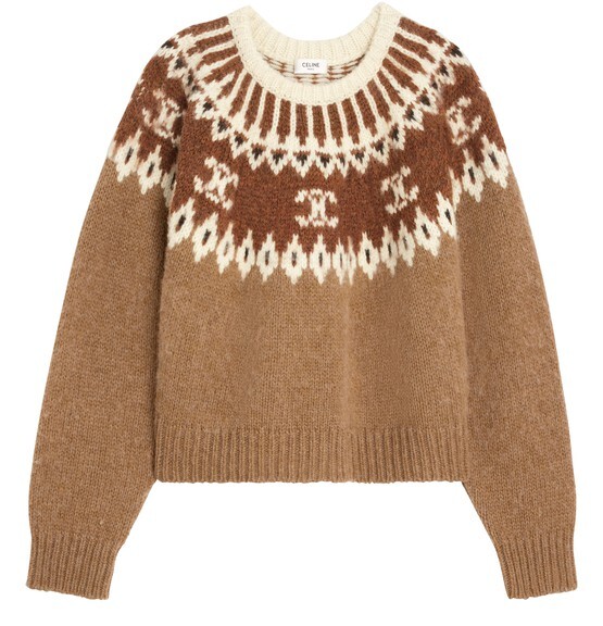 

Шерстяной свитер с круглым вырезом Triomphe Fair Isle Celine, коричневый