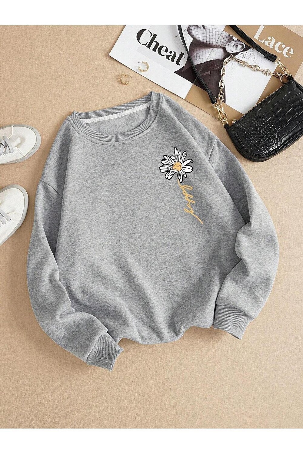

Женский свитшот с круглым вырезом GREY Daisy с принтом Trendseninle