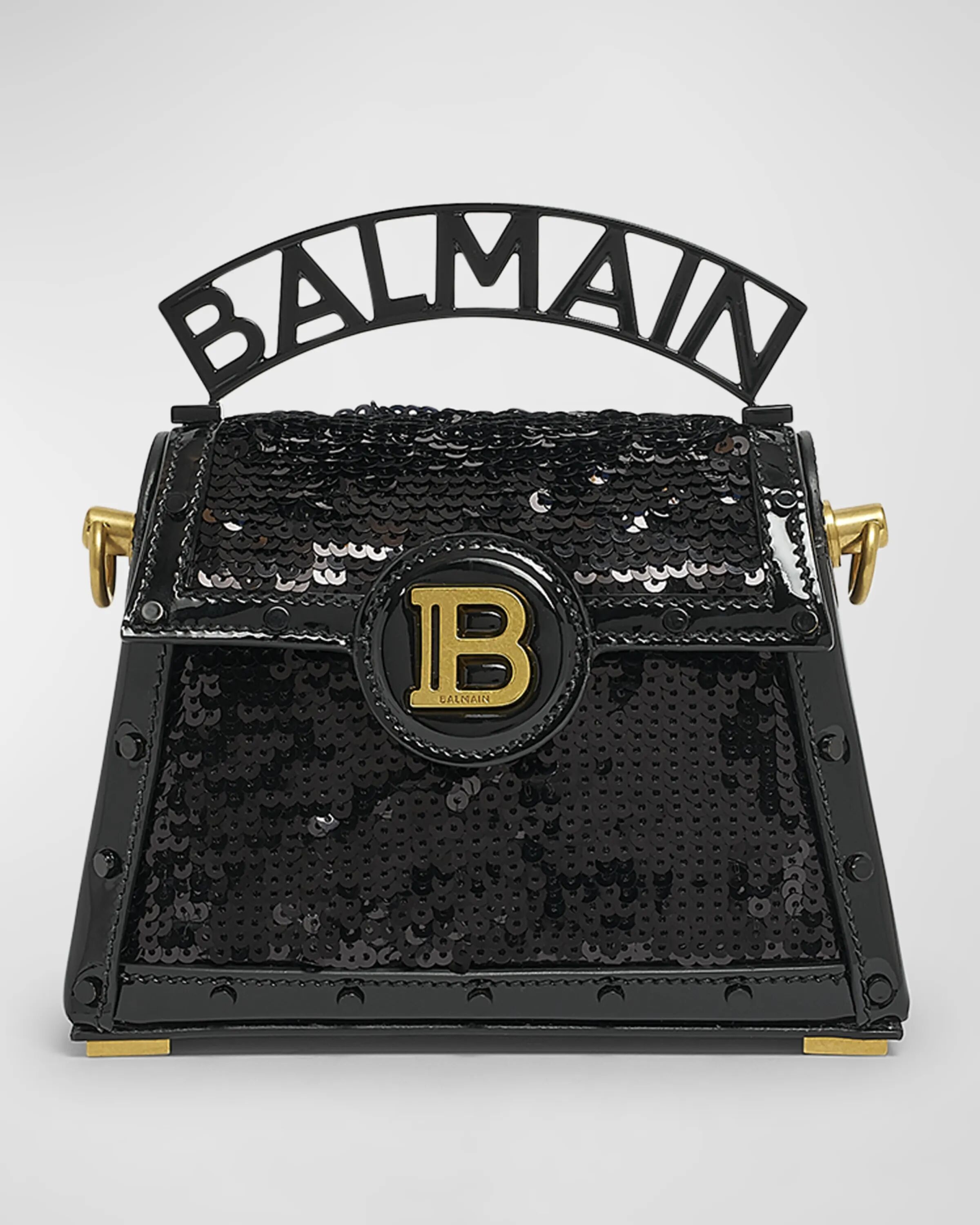 

Маленькая сумка BBUzz Dynasty с ручкой сверху из кожи с пайетками Balmain, цвет Noir