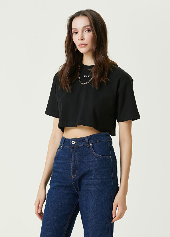 

Укороченная футболка с логотипом Off-White, черный