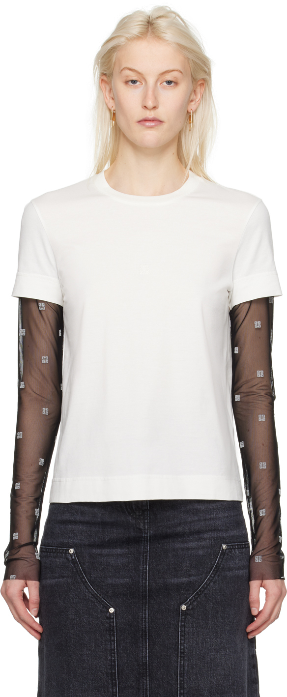Бело-черная многослойная футболка с длинным рукавом Givenchy