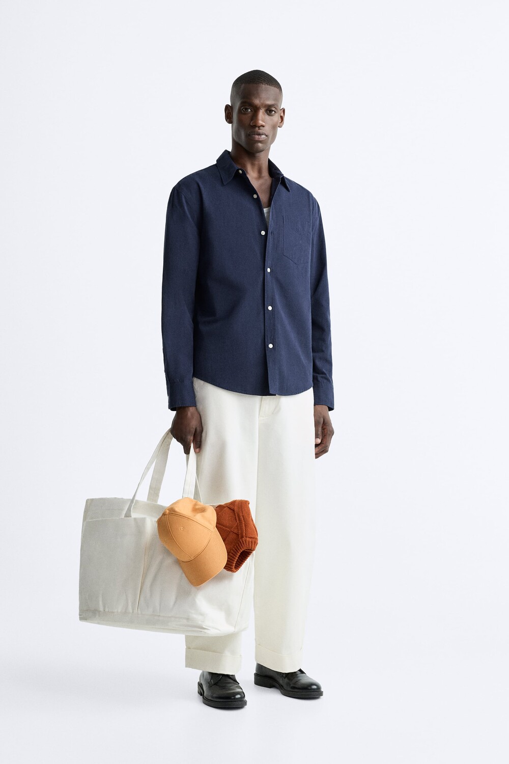 

Рубашка из смеси хлопка и льна Zara, темно-синий