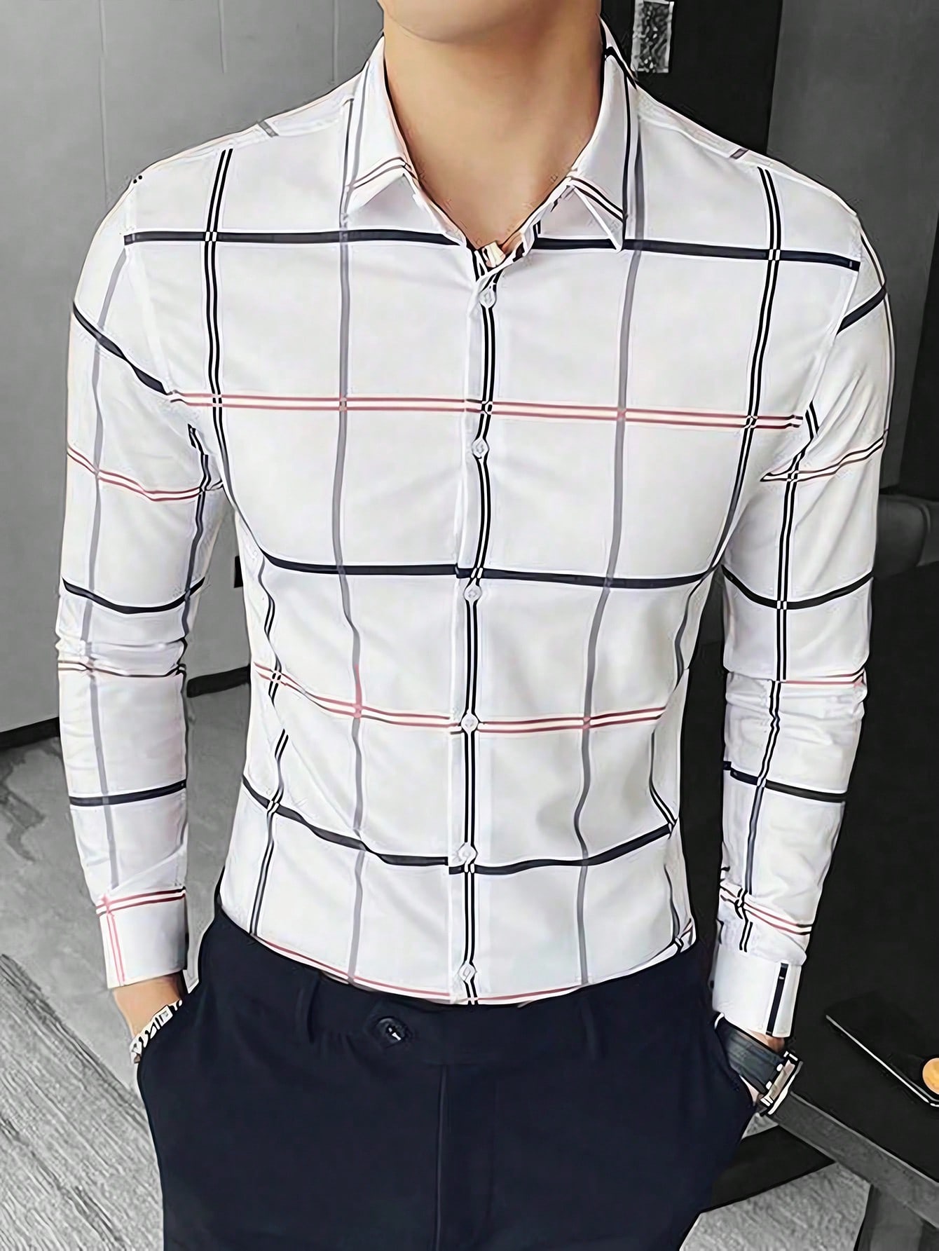 Мужская рубашка в клетку с длинным рукавом Manfinity Mode, белый