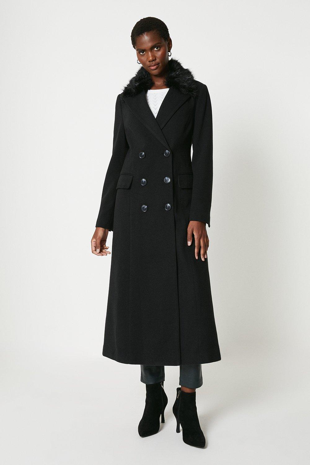 Пальто макси в стиле милитари из искусственного меха из твила Wallis, черный пальто loft пальто в стиле куртки