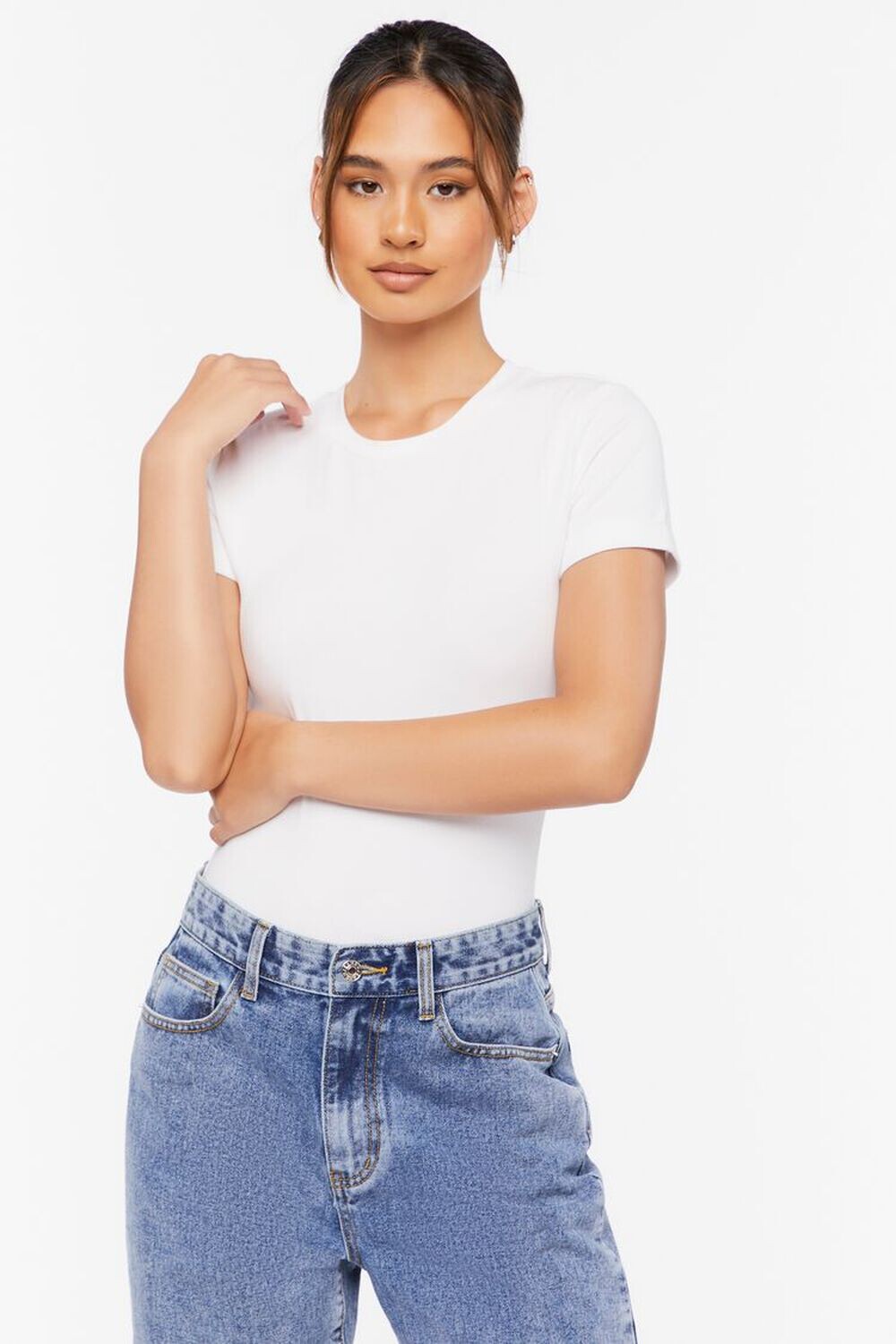 

Боди-футболка из хлопковой смеси Forever 21, белый