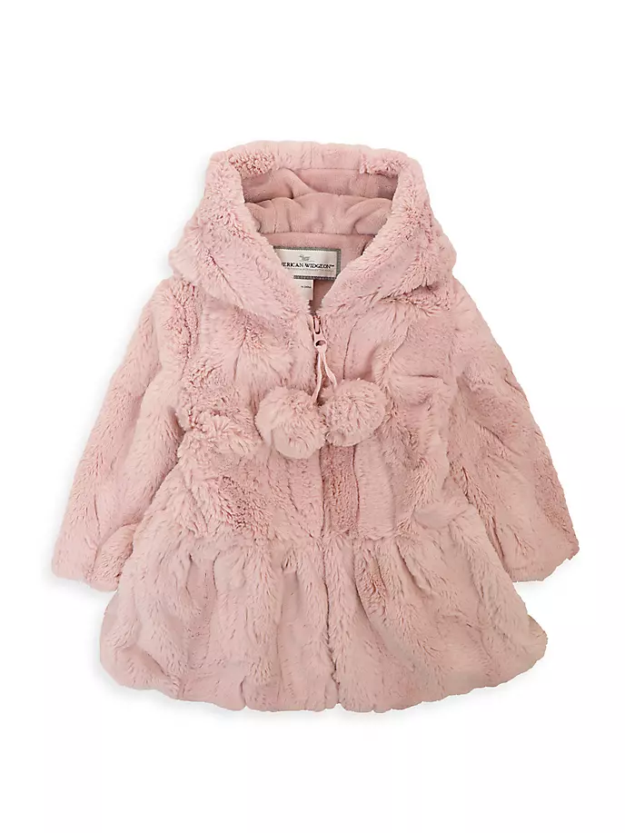 Пальто из искусственного меха с капюшоном и помпоном для маленьких девочек Widgeon, цвет pink chow chow